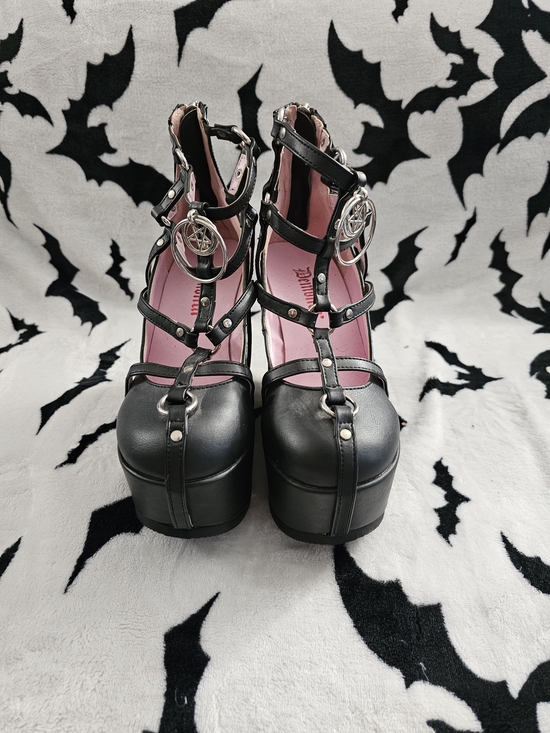 Demonia Shoes - Demonia Strappy Platform Heels - Black